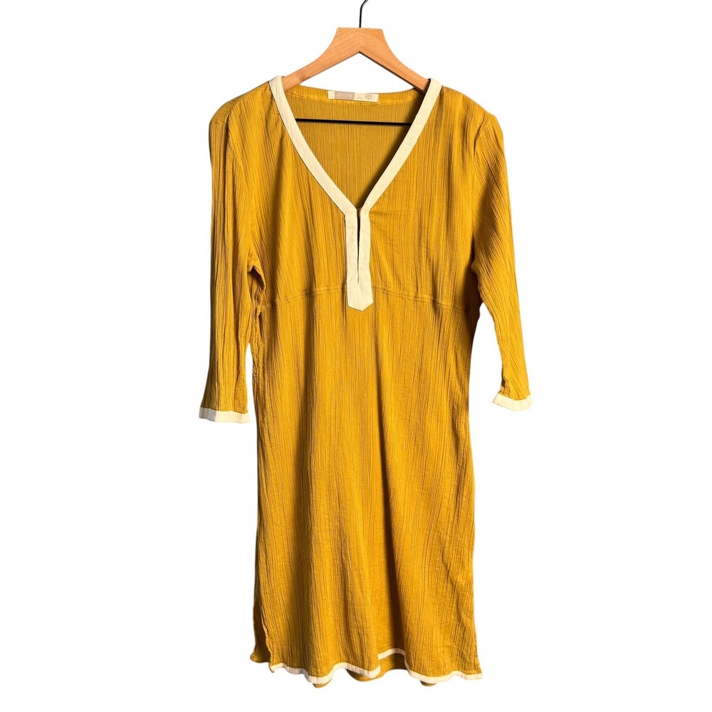 Athleta Mustard Crinkle Tunic Dress Large Coastal Boho‎ Minimalist Quiet Luxury